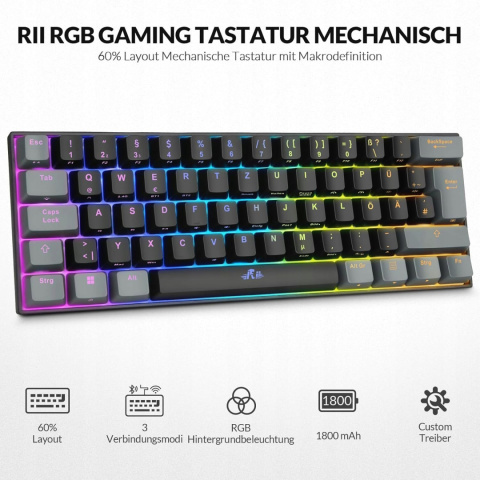 KLAWIATURA MECHANICZNA RII RK908 QWERTZ USB RGB Z PODŚWIETLENIEM KLAWIATURA MECHANICZNA RII RK908 QWERTZ USB RGB Z PODŚWIETLENIEM