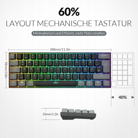KLAWIATURA MECHANICZNA RII RK908 QWERTZ USB RGB Z PODŚWIETLENIEM KLAWIATURA MECHANICZNA RII RK908 QWERTZ USB RGB Z PODŚWIETLENIEM
