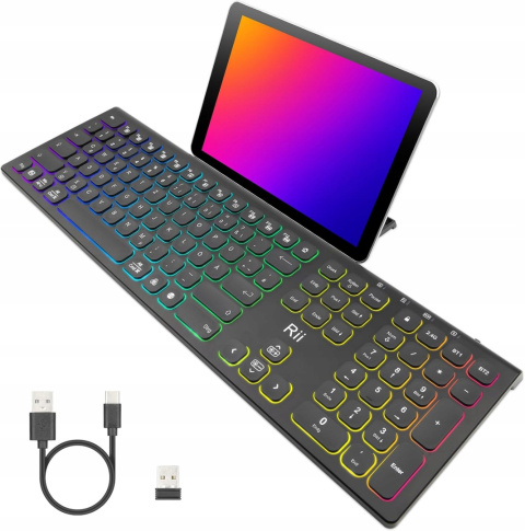 Klawiatura bezprzewodowa RII DE RK801 QWERTZ Bluetooth USB z podświetleniem Klawiatura bezprzewodowa RII DE RK801 QWERTZ Bluetooth USB z podświetleniem