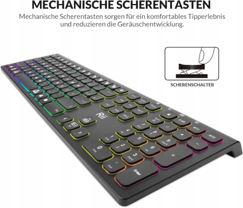 Klawiatura bezprzewodowa RII DE RK801 QWERTZ Bluetooth USB z podświetleniem Klawiatura bezprzewodowa RII DE RK801 QWERTZ Bluetooth USB z podświetleniem