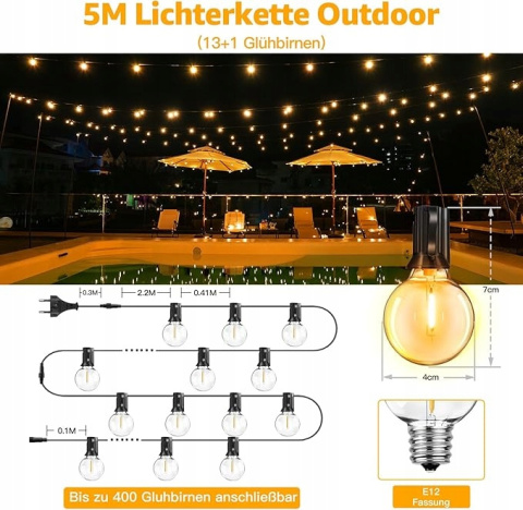 Lampki Kulki G40 Iluminacja Na Zewnątrz Edison 5m Lampki Kulki G40 Iluminacja Na Zewnątrz Edison 5m