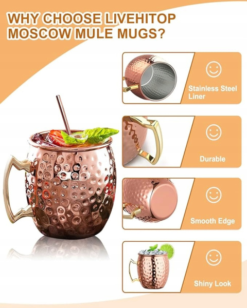 MOSCOW MULE KUBEK MOSCOW MULE ZESTAW 4 SZT., MIEDZIANY KUBEK NA KOKTAJL
