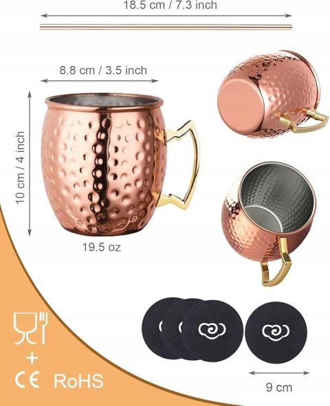 MOSCOW MULE KUBEK MOSCOW MULE ZESTAW 4 SZT., MIEDZIANY KUBEK NA KOKTAJL