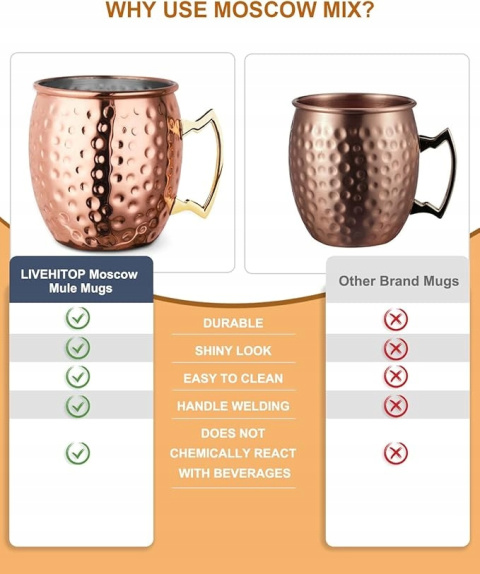 MOSCOW MULE KUBEK MOSCOW MULE ZESTAW 4 SZT., MIEDZIANY KUBEK NA KOKTAJL
