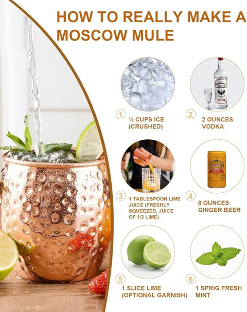MOSCOW MULE KUBEK MOSCOW MULE ZESTAW 4 SZT., MIEDZIANY KUBEK NA KOKTAJL