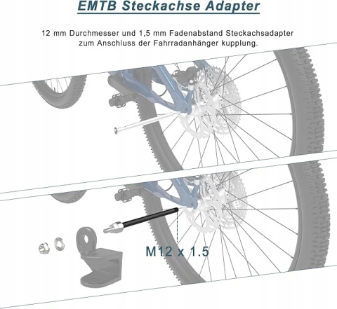 NICEDACK M12 x 1,5 170 mm adapter osi zaczepu przyczepki rowerowej NICEDACK M12 x 1,5 170 mm adapter osi zaczepu przyczepki rowerowej
