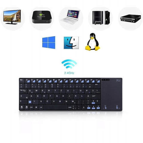 Rii Bezprzewodowa klawiatura z touchpadem, QWERTZ, 2,4 GHz