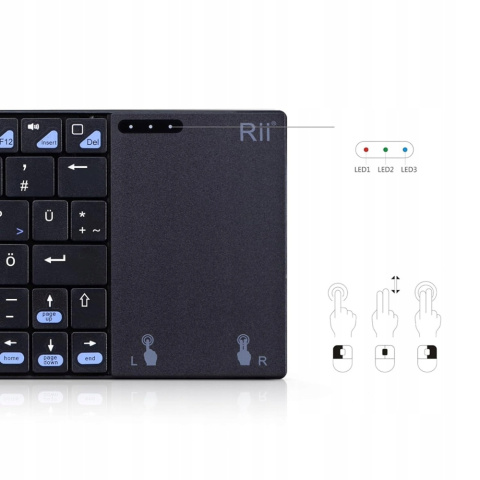 Rii Bezprzewodowa klawiatura z touchpadem, QWERTZ, 2,4 GHz