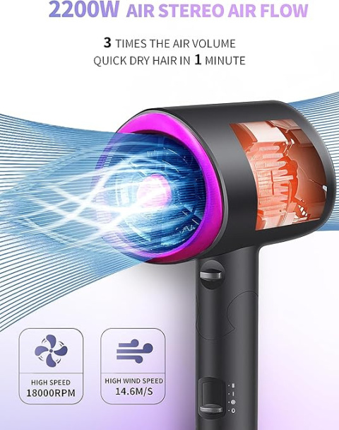 Suszarka do stylizacji włosów Składana Jonowa z dyszą i dyfuzorem 2200W Suszarka do stylizacji włosów Składana Jonowa z dyszą i dyfuzorem 2200W