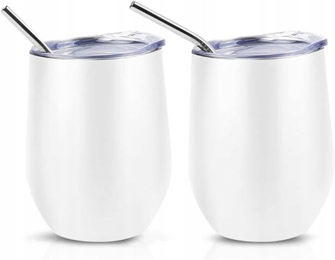 2x Izolowane Kubki do wina Stal nierdzewna 355ml z pokrywką i słomką Biały 2x Izolowane Kubki do wina Stal nierdzewna 355ml z pokrywką i słomką Biały