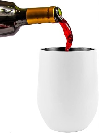 2x Izolowane Kubki do wina Stal nierdzewna 355ml z pokrywką i słomką Biały