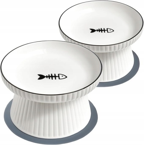 2x Miska Dla Kota Ceramiczna Duża z Podwyższeniem i Antypoślizgową Matą 2x Miska Dla Kota Ceramiczna Duża z Podwyższeniem i Antypoślizgową Matą