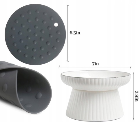 2x Miska Dla Kota Ceramiczna Duża z Podwyższeniem i Antypoślizgową Matą 2x Miska Dla Kota Ceramiczna Duża z Podwyższeniem i Antypoślizgową Matą