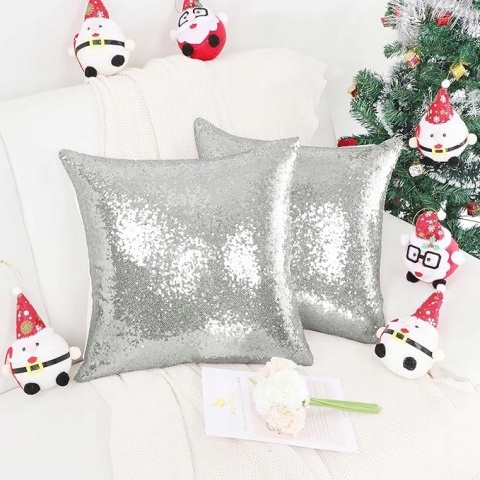 2x Poszewka Dekoracyjna z Cekinami MIULEE 40x40 cm Glamour - Srebrny 2x Poszewka Dekoracyjna z Cekinami MIULEE 40x40 cm Glamour - Srebrny