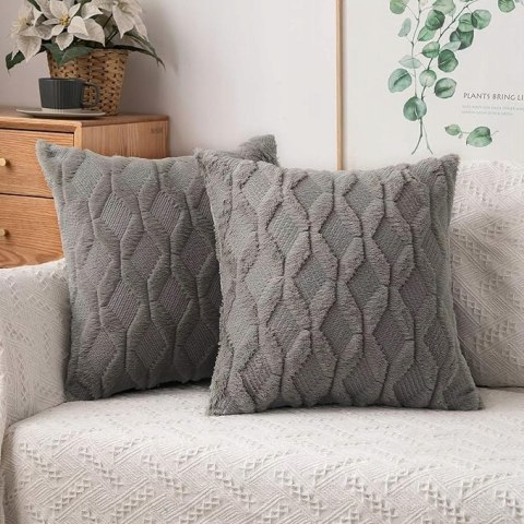 2x Poszewki Dekoracyjne Pluszowe MIULEE 50x50 cm Miękkie Puszyste - Szary 2x Poszewki Dekoracyjne Pluszowe MIULEE 50x50 cm Miękkie Puszyste - Szary