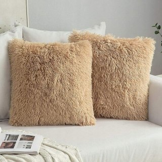 2x Poszewki na Poduszki Dekoracyjne MIULEE 50x50cm Miękkie Futro JASNY BRĄZ