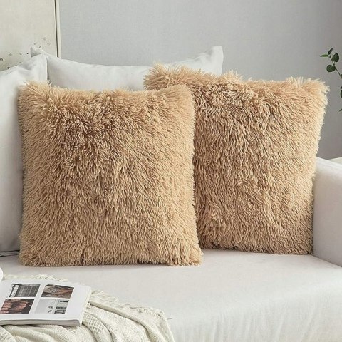 2x Poszewki na Poduszki Dekoracyjne MIULEE 50x50cm Miękkie Futro JASNY BRĄZ 2x Poszewki na Poduszki Dekoracyjne MIULEE 50x50cm Miękkie Futro JASNY BRĄZ