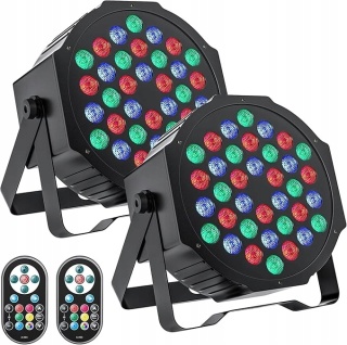 2x Reflektory Sceniczne LED RGB 36 DMX 7CH 72W z Pilotem Oświetlenie Lampy