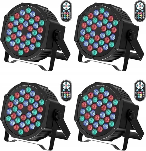 4x Reflektory LED RGB 36 DMX 7CH - 72W z Pilotem Oświetlenie Sceniczne