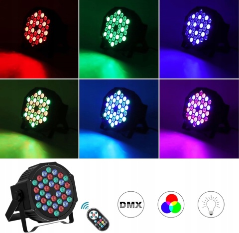 4x Reflektory LED RGB 36 DMX 7CH - 72W z Pilotem Oświetlenie Sceniczne