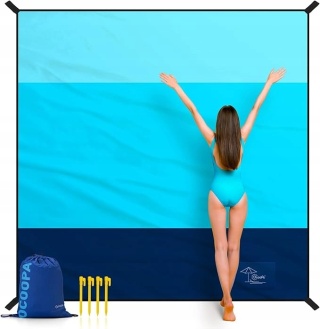 Duży Koc Plażowy Piknikowy 300 x 280 cm Wodoodporny Lekki + Kołki i Torba