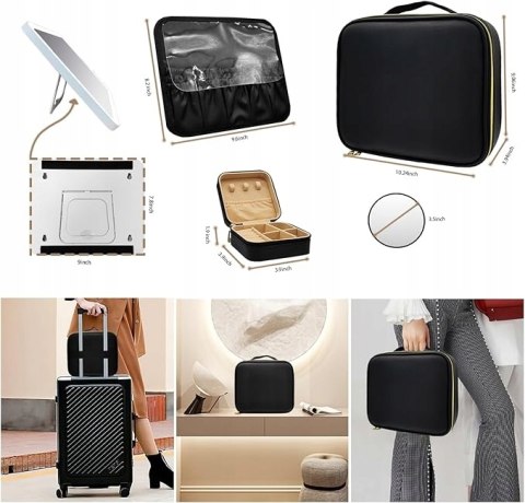 Kosmetyczka LED z Lustrem 26x23x10 cm Organizer Pudełko na Kosmetyki