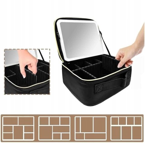Kosmetyczka LED z Lustrem 26x23x10 cm Organizer Pudełko na Kosmetyki