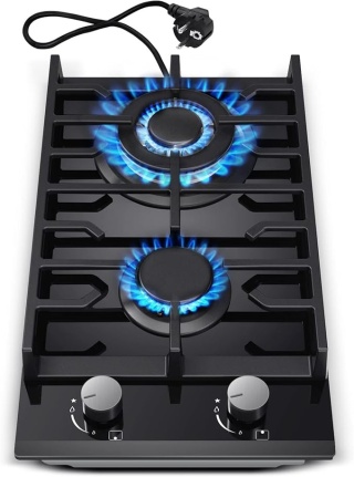 Płyta Gazowa 30 cm 2-Palnikowa 5200W Hartowane Szkło Gaz Ziemny/LPG Czarna