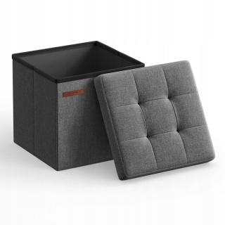 Składany Stołek z Pojemnikiem 30x30x30 cm Siedzisko Pufa 2w1 - Ciemnoszary