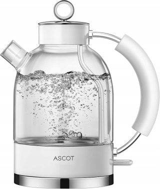 Szklany Czajnik elektryczny 1,5L ASCOT 2200 W Bez BPA Bezprzewodowy