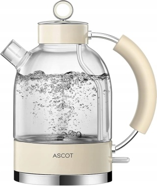 Szklany Czajnik elektryczny 1,6L ASCOT 2200 W Bez BPA Bezprzewodowy RETRO