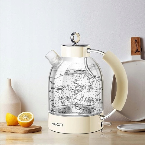 Szklany Czajnik elektryczny 1,6L ASCOT 2200 W Bez BPA Bezprzewodowy RETRO Szklany Czajnik elektryczny 1,6L ASCOT 2200 W Bez BPA Bezprzewodowy RETRO