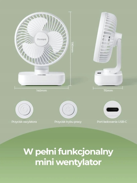 Wentylator mini Ocoopa D606Y biały