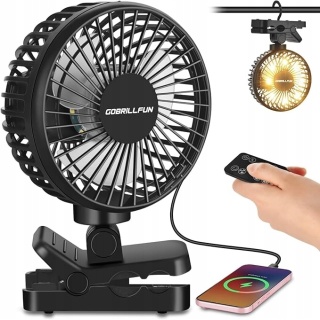 Wiatrak Wentylator z Klipsem LED + Pilot + Timer Akumulator 4000 mAh USB