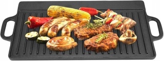 Żeliwna Patelnia Grillowa Nieprzywierająca Dwustronna Płyta z Uchwytami