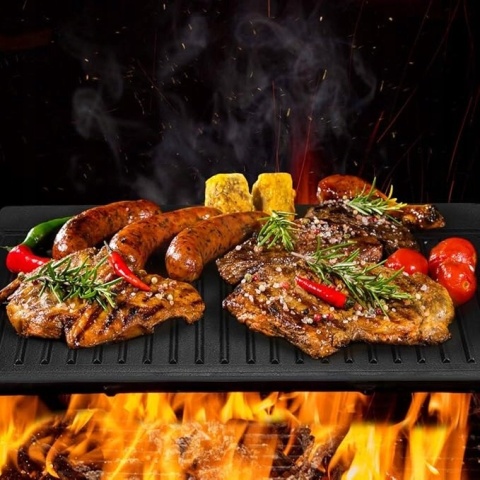 Żeliwna Patelnia Grillowa Nieprzywierająca Dwustronna Płyta z Uchwytami Żeliwna Patelnia Grillowa Nieprzywierająca Dwustronna Płyta z Uchwytami