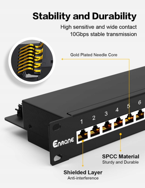 12-portowy panel krosowy 10 cali ekranowany CAT6A