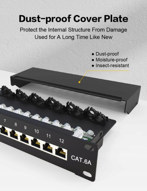 12-portowy panel krosowy 10 cali ekranowany CAT6A