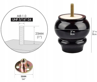 4x Drewniane Nogi Łóżka Sofy Stołu Nóżki Czarne z Ochraniaczem Podłogi 8cm