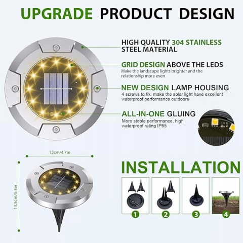 Zestaw 8szt.Lampy Solarne Ogrodowe LED Zewnętrzne Wbijane Wodoodporne