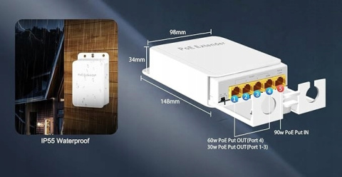 Zewnętrzny przełącznik Gigabit PoE 90W 5 portów Ethernet IEEE802.3af/at/bt