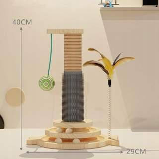 Drewniana Zabawka dla Kota z Drapakiem 40x 30 cm Interaktywna Wieża