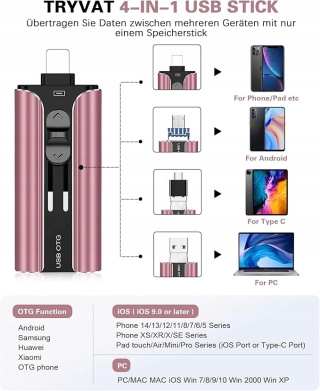 TRYVAT 256 GB pamięć USB do telefonu, karta pamięci USB 3.0