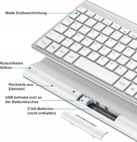 Klawiatura Bezprzewodowa QWERTZ 2,4 GHz USB Niski profil Zasięg 10m Biała