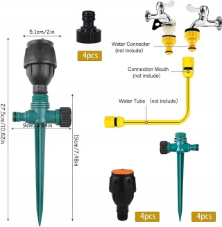 Zestaw 4x Zraszacz Ogrodowy Obrotowy Pulsacyjny 360° Nawadnianie Trawnika