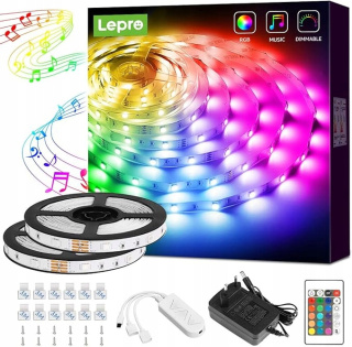 Kolorowa Taśma LED 2x5m Muzyczna RGB 300 diod Świetlny Łańcuch + Pilot