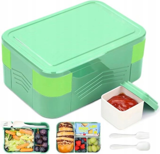 Pojemnik na posiłek Lunchbox Śniadanie Szczelny bez BPA + Sztućce Zielony