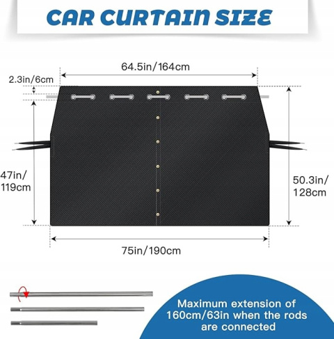 Zasłona do samochodu Oddzielająca ZATOOTO 128x190cm Zaciemniająca Ochronna