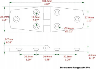 Zawiasy Stalowe SUS316 Solidne 38x102 mm Odporne na Korozję - Zestaw 2szt.