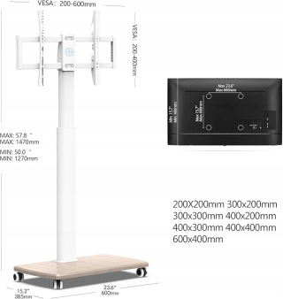 Biały Stojak na Telewizor 32-70'' na Kółkach z Drewnianą Podstawą FITUEYES